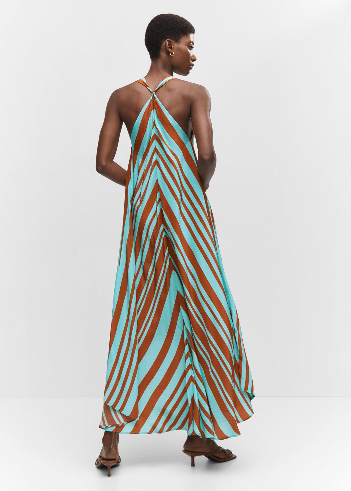 Vestido rayado en marrón y turquesa